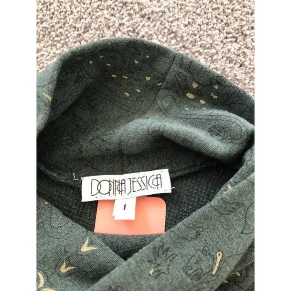 NWT Green & Gold Print Donna Jessica Sweater Turtle Neck   DJ22 - Picture 4 of 4